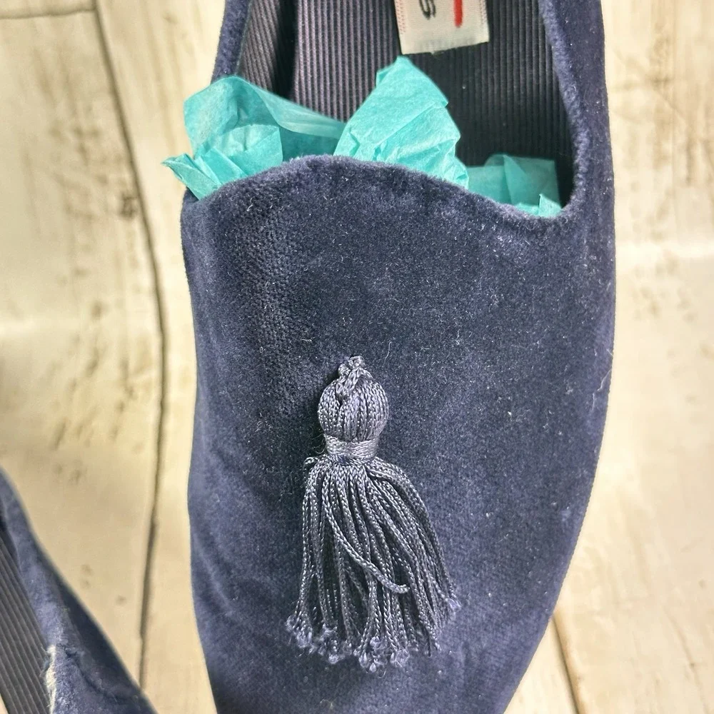 Talbots Womens Blue  Velvet Slip On‎ Smoking Flats Tassels Loafers Shoes sz 8AA